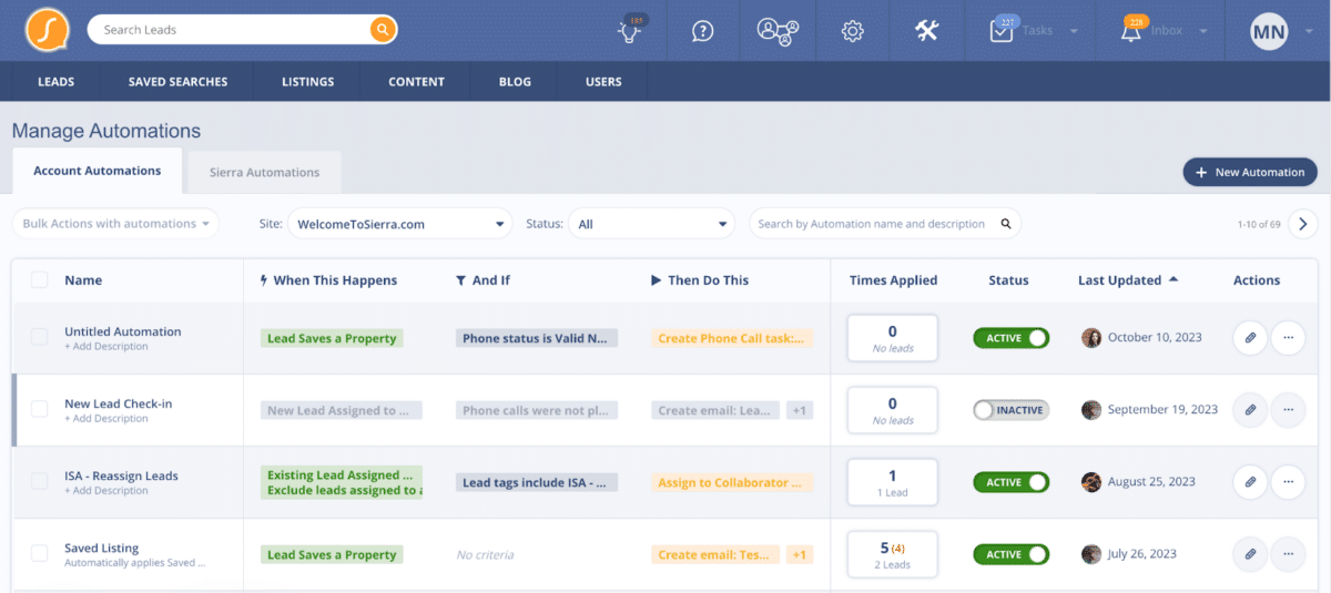 Screenshot of an action plan that is customizable and runs automatically to your leads and sphere of influence